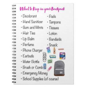 Wat moet u in uw rugzak houden? notitieboek