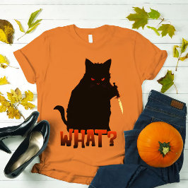 Wat? Murderous Black Cat met Knife Halloween T-shirt