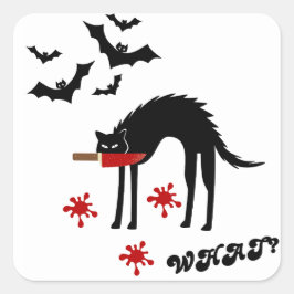 Wat? Murderous Black Cat met mes Vierkante Sticker