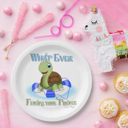 Wat ook drijft je schildpad 2 papieren bordje (Feest)