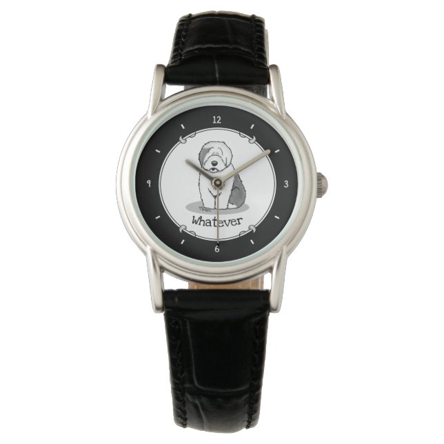 Wat? Oud Engels Sheepdog (Grey 1) Funny Horloge (Voorkant)