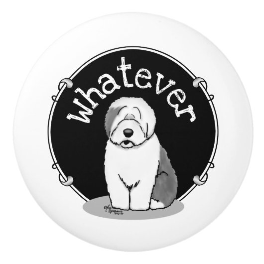Wat? Oud Engels Sheepdog (Grey 1) Funny Keramische Knop (Voorkant)