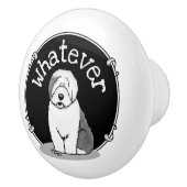 Wat? Oud Engels Sheepdog (Grey 1) Funny Keramische Knop (Rechts)
