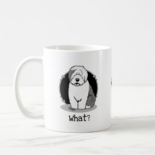 Wat? Oud Engels Sheepdog (Grey 1) Funny Koffiemok (Links)