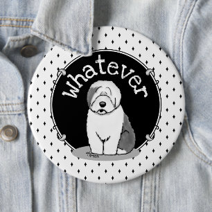 Wat? Oud Engels Sheepdog (Grey 1) Funny Ronde Button 6,0 Cm