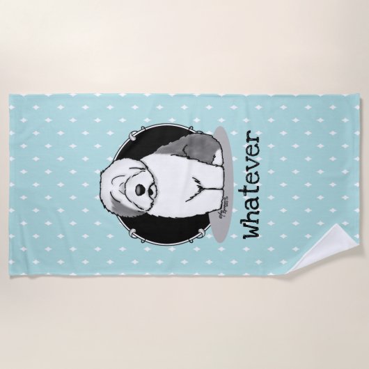 Wat? Oud Engels Sheepdog (Grey 1) Funny Strandlaken (Voorkant)