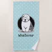 Wat? Oud Engels Sheepdog (Grey 1) Funny Strandlaken (Voorkant)