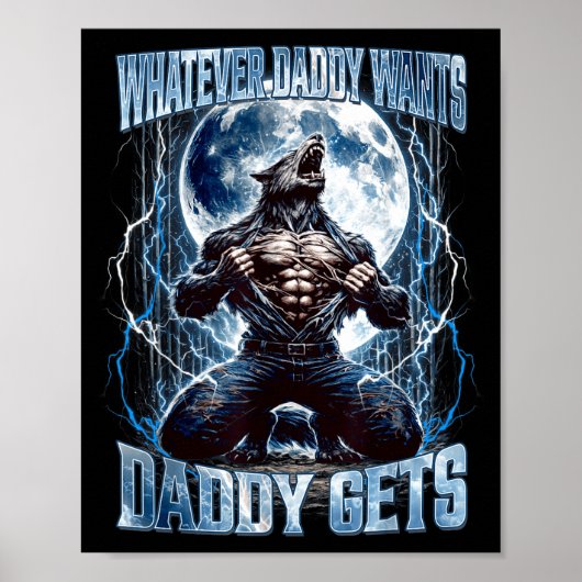 Wat Papa Wil Krijgt Papa Grappige Alpha Wolf M Poster (Voorkant)