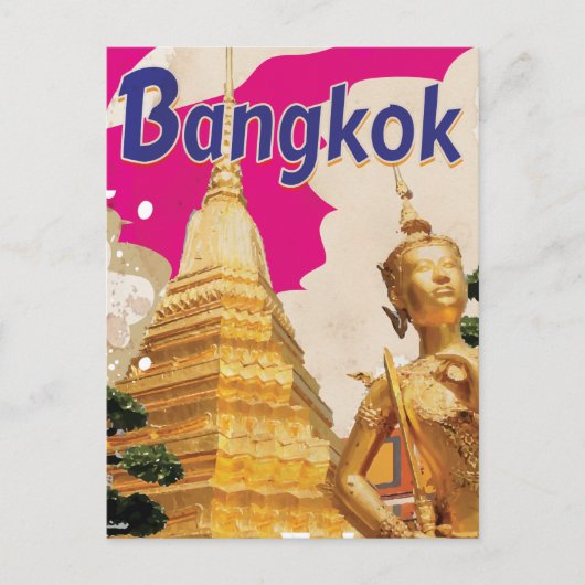 Wat Phra Kaeo Bangkok Vintage Reisposter Briefkaart (Voorkant)