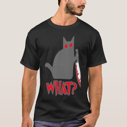 WAT Psycho Kat Moorddadige Kat met Mes T-shirt (Voorkant)