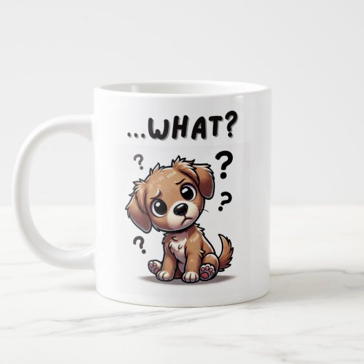 "... wat?" Schattige verwarde Cartoon puppy Grote Koffiekop (Links)