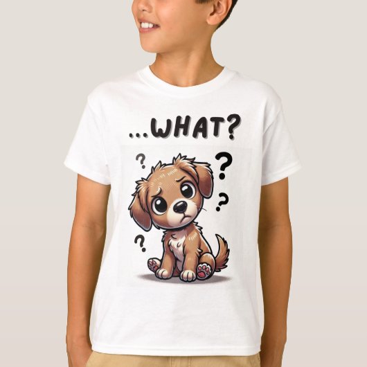 "... wat?" Schattige verwarde Cartoon puppy T-shirt (Voorkant)