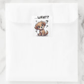"... wat?" Schattige verwarde Cartoon puppy Vierkante Sticker (Tas)