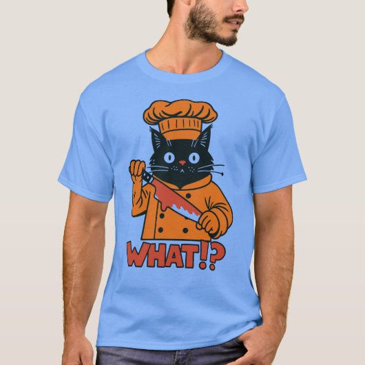 Wat!?" Spooky Chef Cat T-shirt voor volwassenen (Voorkant)
