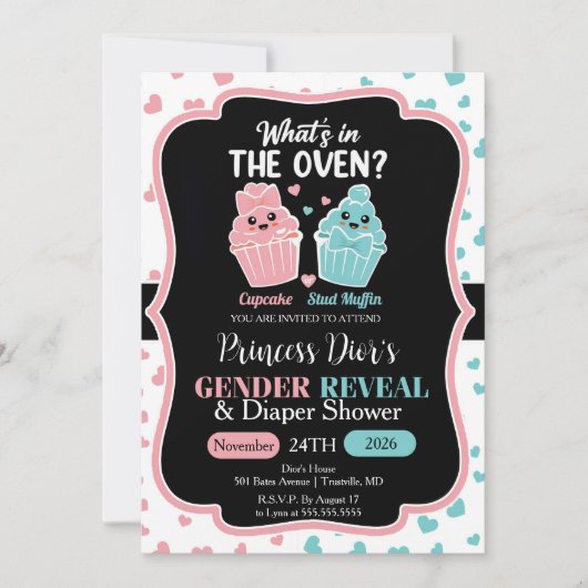 Wat staat er in de Oven Gender Reveal Invitation Kaart (Voorkant)