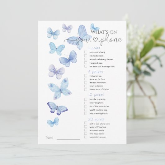 Wat staat er op je Phone Blue Butterflies Game? Kaart (Staand voorkant)