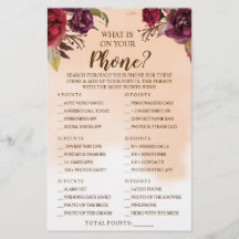 Wat staat er op je Phone Burgundy Shower Game Kaar