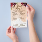 Wat staat er op je Phone Burgundy Shower Game Kaar Flyer (Hand)