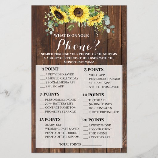 Wat staat er op je Phone Sunflower Shower Game Car Flyer (Voorkant)