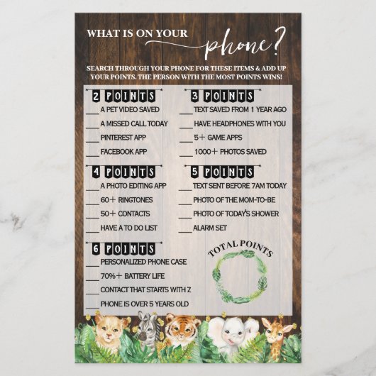 Wat staat er op je telefoon Safari Baby shower Gam Flyer (Voorkant)