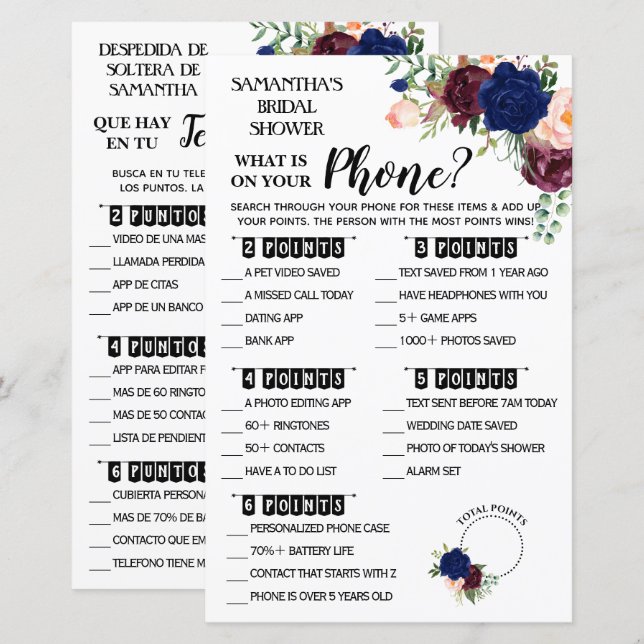 Wat staat er op je telefoondouche in de Engelse sp (Voorkant / Achterkant)