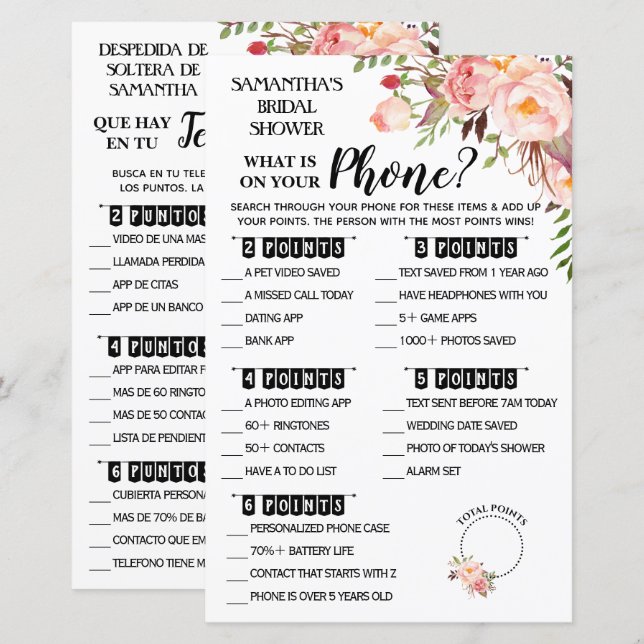 Wat staat er op je telefoondouche in de Engelse sp (Voorkant / Achterkant)