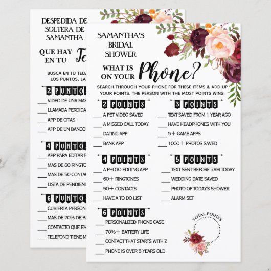 Wat staat er op je telefoondouche in de Engelse sp (Voorkant / Achterkant)