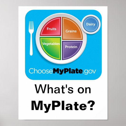 Wat staat er op MyPlate? Poster - Blauw op wit (Voorkant)