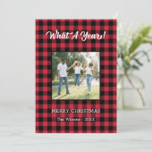 Wat voor een jaar 2 foto-kerstrood buffel feestdagenkaart (Staand voorkant)