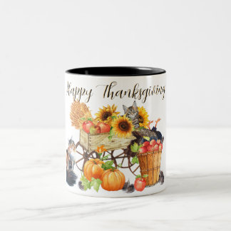 Wat voor Turkije? Innocent Cats, Happy Thanksgivin Tweekleurige Koffiemok