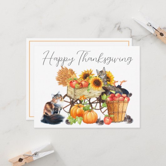 Wat voor Turkije? Innocent Cats Thanksgiving Invit Kaart (Voorkant / Achterkant in situ)