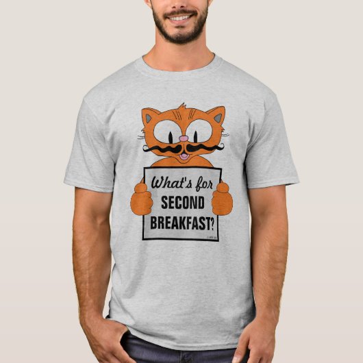 Wat voor tweede ontbijt? Cartoon Cat grappig T-shirt (Voorkant)