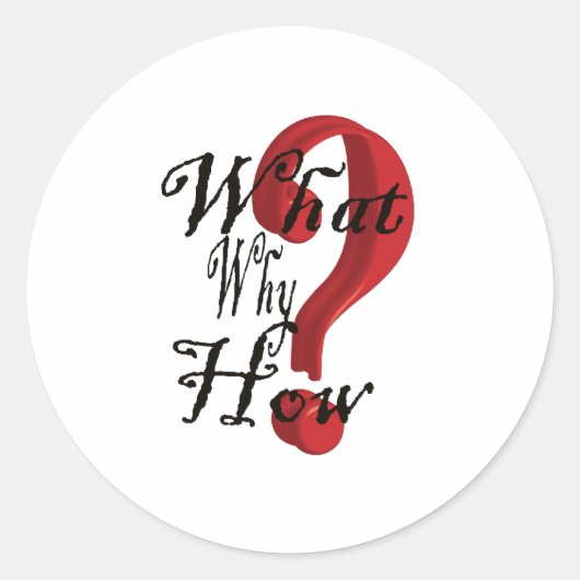 wat waarom hoe vraagteken ronde sticker (Voorkant)