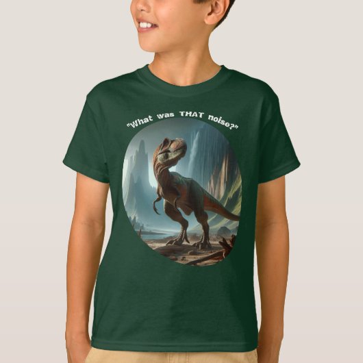"Wat was dat lawaai?" Dino Boy's T-shirt (Voorkant)