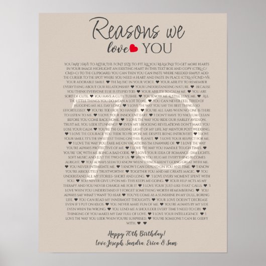 Wat we leuk vinden aan jou 70, 60, 50, poster (Voorkant)