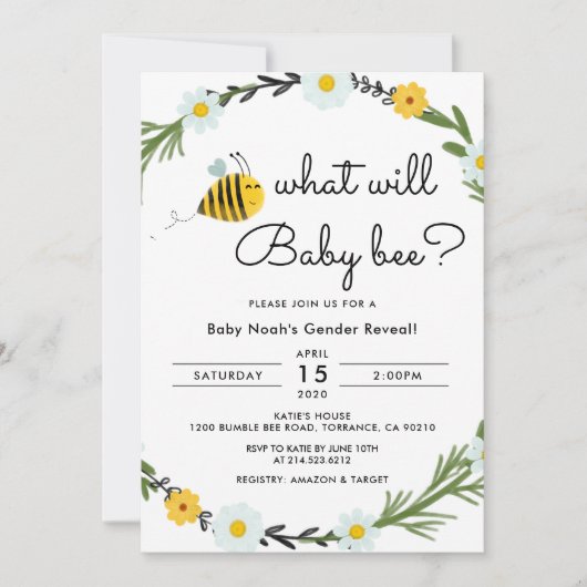 Wat wordt baby Bee Baby Shower Geslacht Reveal Kaart (Voorkant)