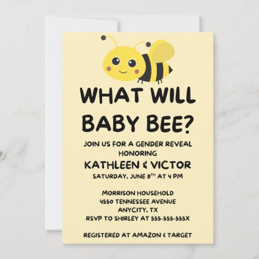 Wat wordt de geslachtsaankondiging van baby Bee Kaart (Voorkant)