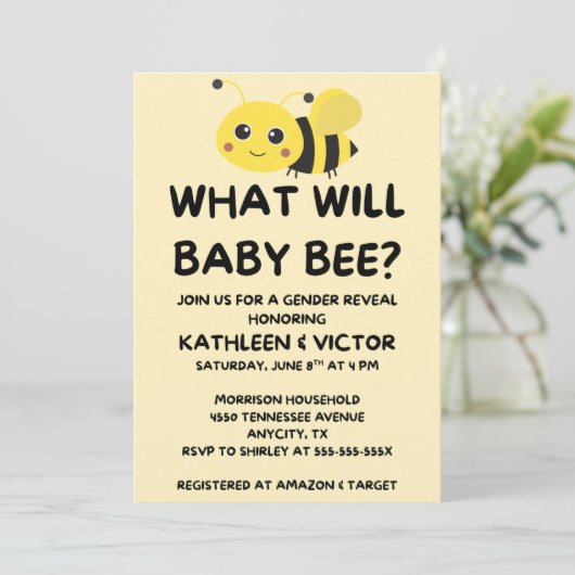 Wat wordt de geslachtsaankondiging van baby Bee Kaart (Staand voorkant)