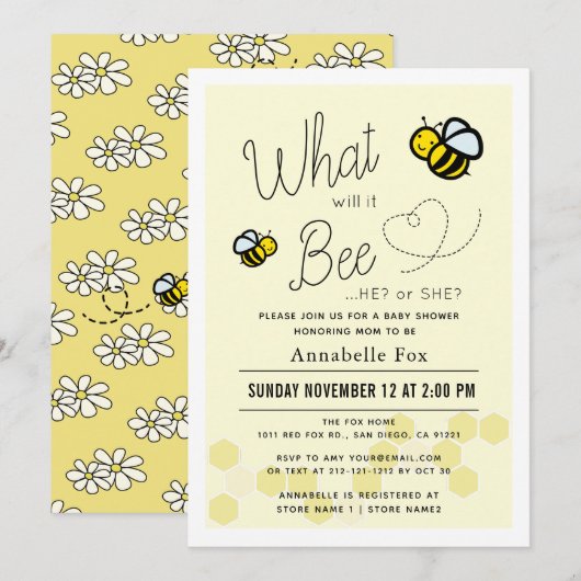 Wat wordt het Geslacht Reveal Geel Baby Shower Kaart (Voorkant / Achterkant)