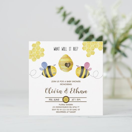 Wat wordt het geslacht van de baby bij bee gender  kaart (Staand voorkant)