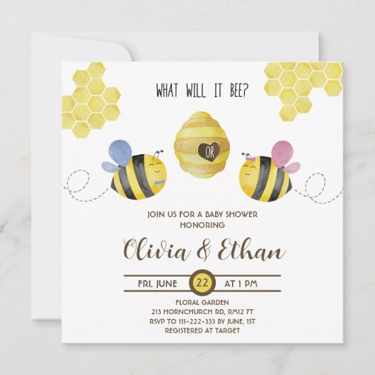 Wat wordt het geslacht van de baby bij bee gender  kaart (Voorkant)