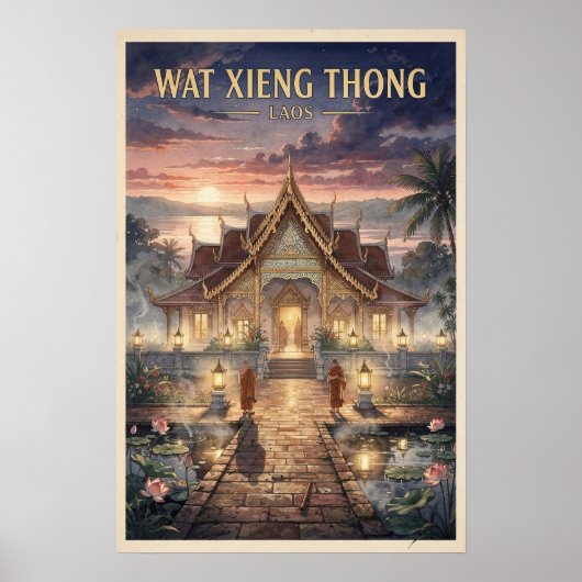 Wat Xieng Thong Laos Vintage Reizen Poster (Voorkant)