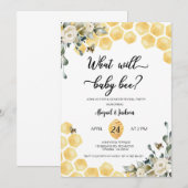 Wat zal baby Bee gender openbaren uitnodiging. Kaart (Voorkant / Achterkant)