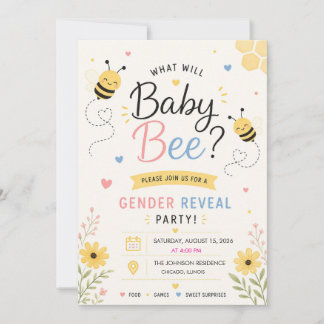 Wat Zal Baby Bee Geslacht Onthulling Feest Uitnodi Kaart