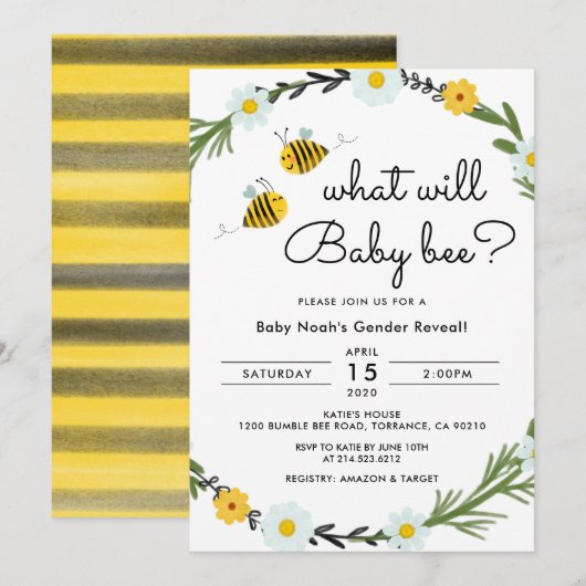 Wat Zal Baby Bee Geslacht Reveal Baby Shower Kaart (Voorkant / Achterkant)