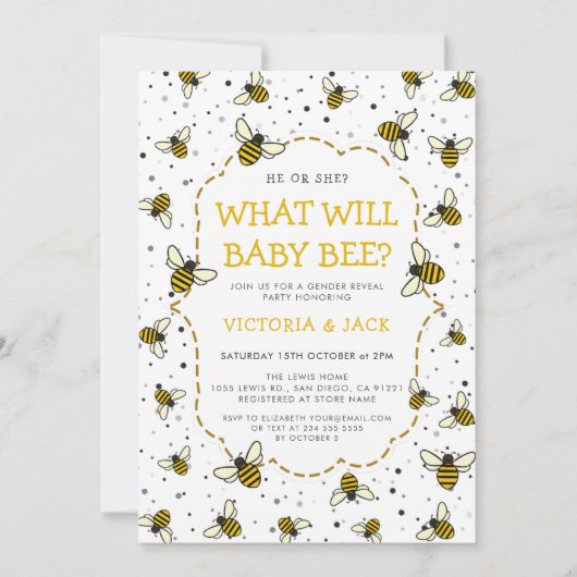 Wat zal Baby Bee, Schattige Bee Pattern Geslacht o Kaart (Voorkant)