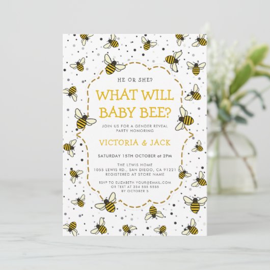 Wat zal Baby Bee, Schattige Bee Pattern Geslacht o Kaart (Staand voorkant)