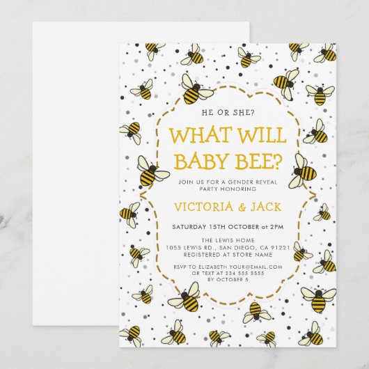 Wat zal Baby Bee, Schattige Bee Pattern Geslacht o Kaart (Voorkant / Achterkant)