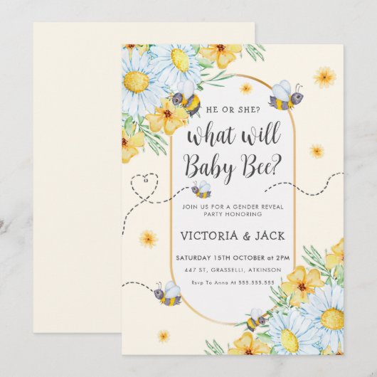 Wat zal Baby Bee White Flowers geslacht onthullen Kaart (Voorkant / Achterkant)