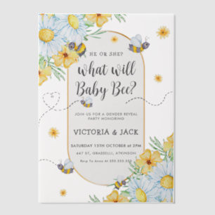 Wat zal Baby Bee White Flowers geslacht onthullen Vellum Uitnodigingen